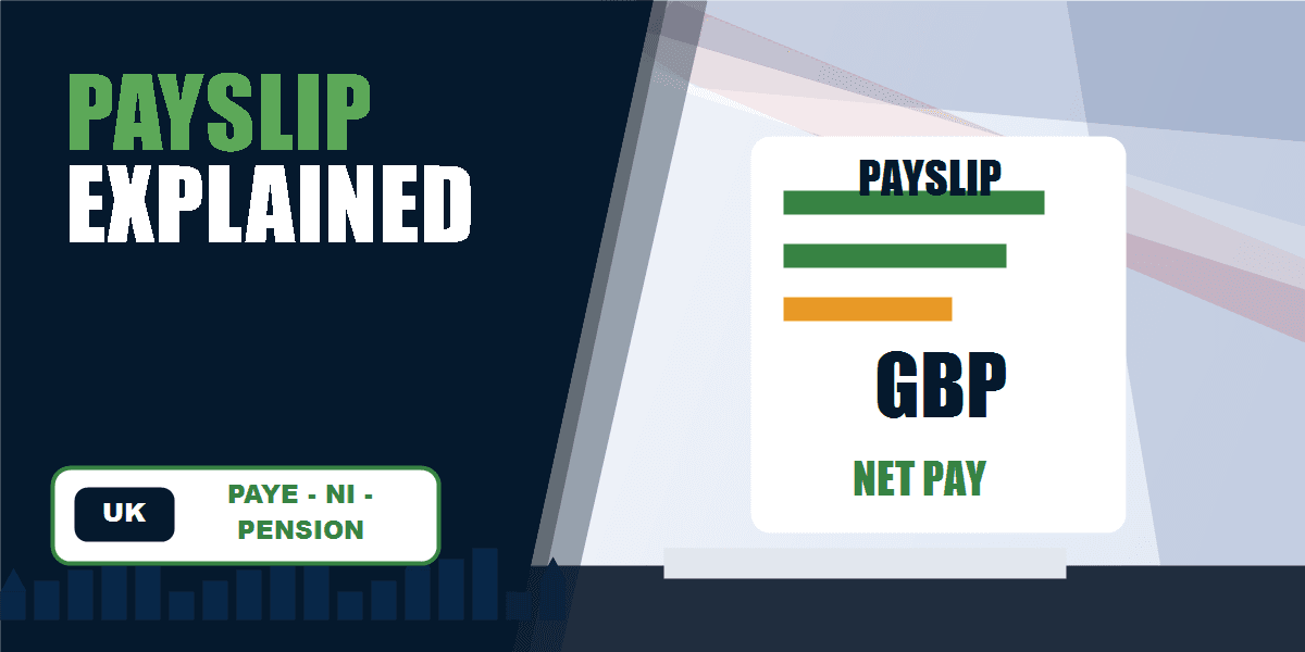 UK payslip PAYE tax National Insurance and pension deductions infographic