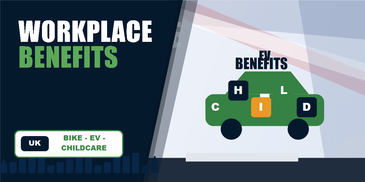 UK workplace benefits salary sacrifice cycle EV and childcare infographic